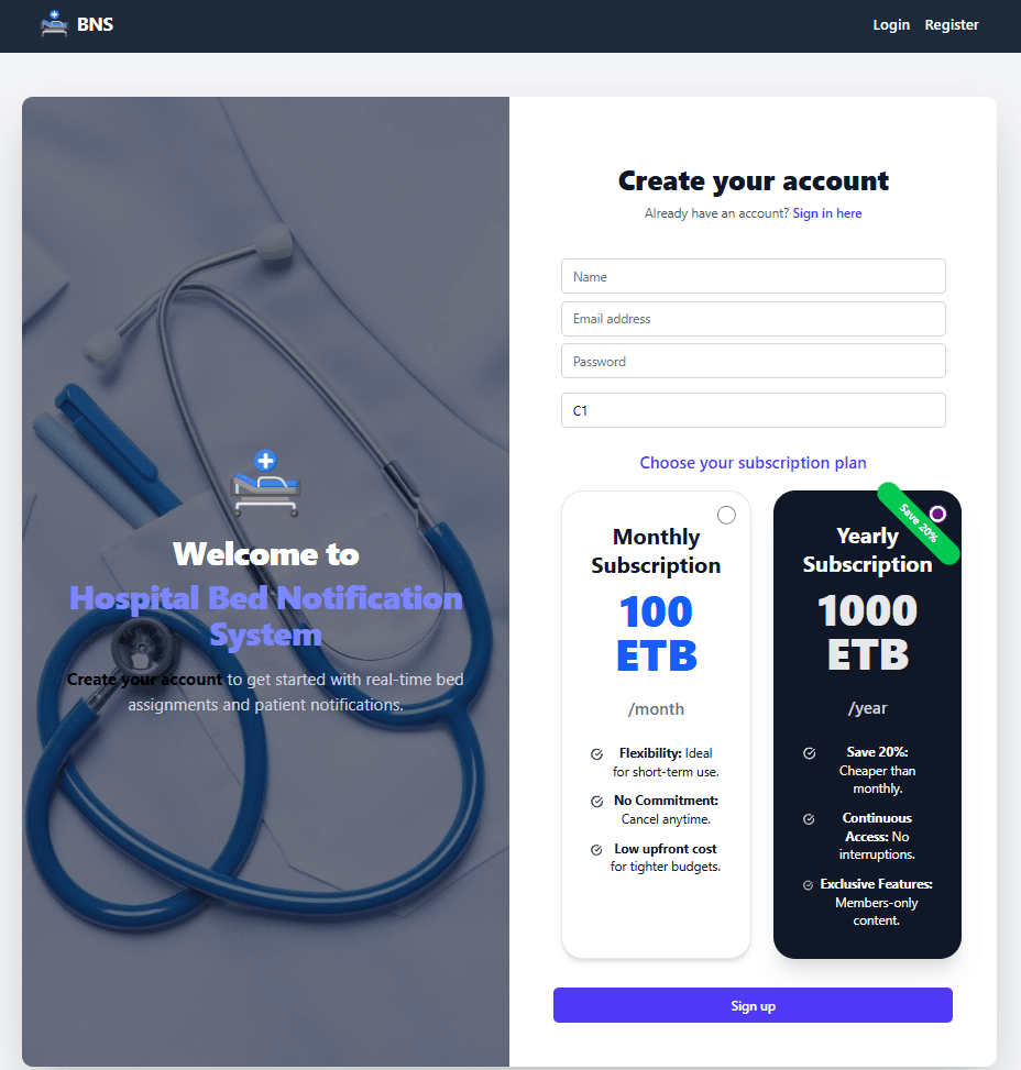 Screenshot of the Bed Notification System | BNS project
