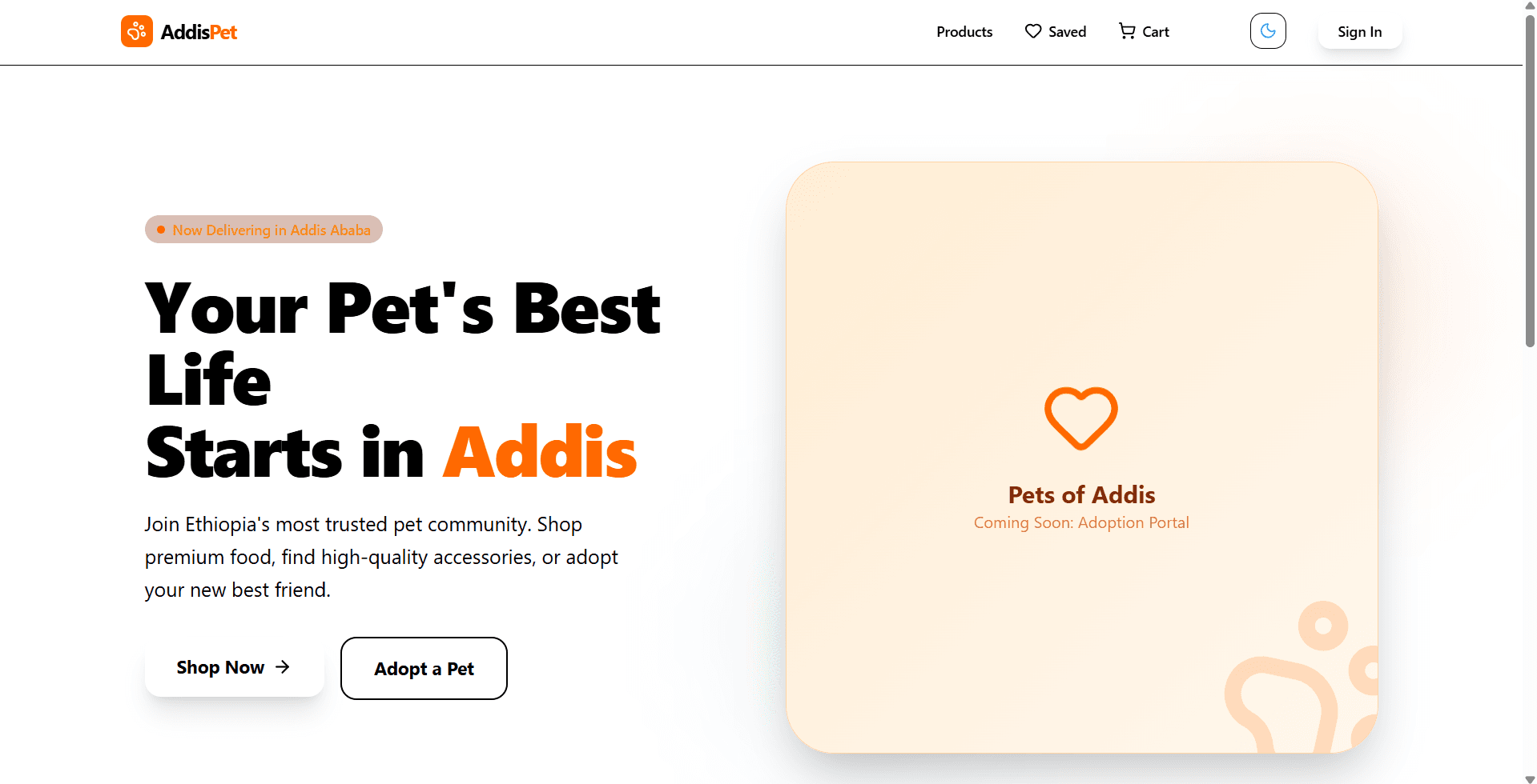 Screenshot of the AddisPet project